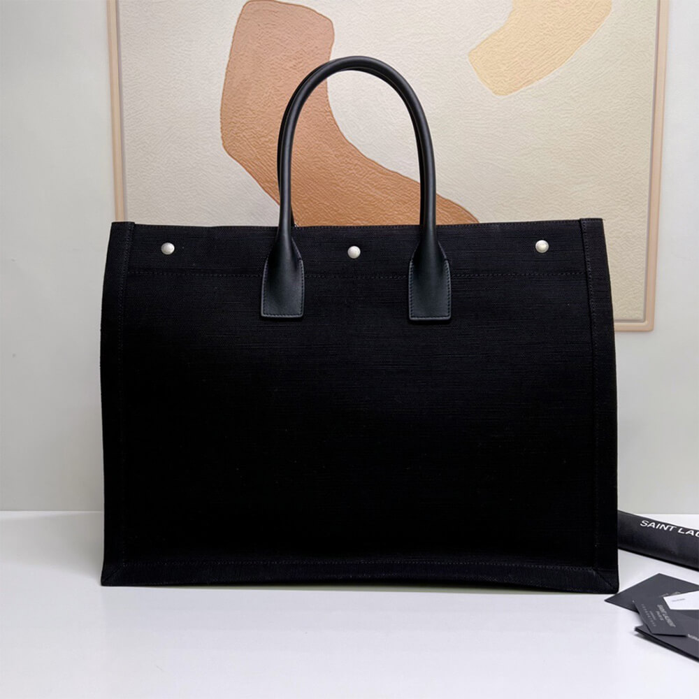 RIVE GAUCHE TOTE BAG IN LINEN AND LEATHER