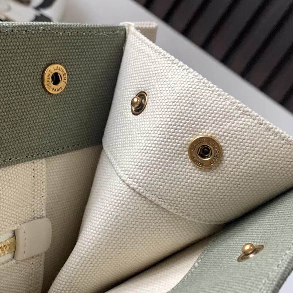 RIVE GAUCHE SMALL TOTE BAG IN LINEN AND LEATHER